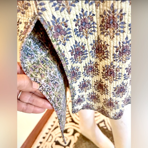 🪷 Long Vest Quilted Cotton Block Print Reversible Waistcoat / Anokhi Adini Phool - Picture 8 of 11